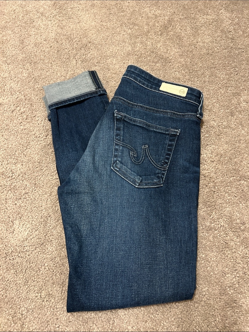 🎁AG Adriano Goldschmied Dark Blue High-Rise Skinny Ankle Jeans